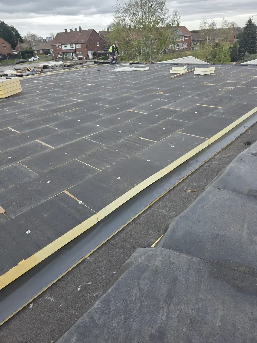 Flat roof repair on a commercial building